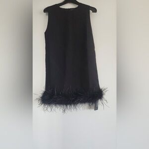 Black Dress with Feather Trim